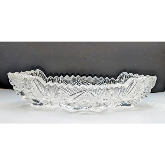Antique Imperial Glass Co. Clear Pressed Glass Saw Tooth Edge Olive Relish Dish - Picture 1 of 8